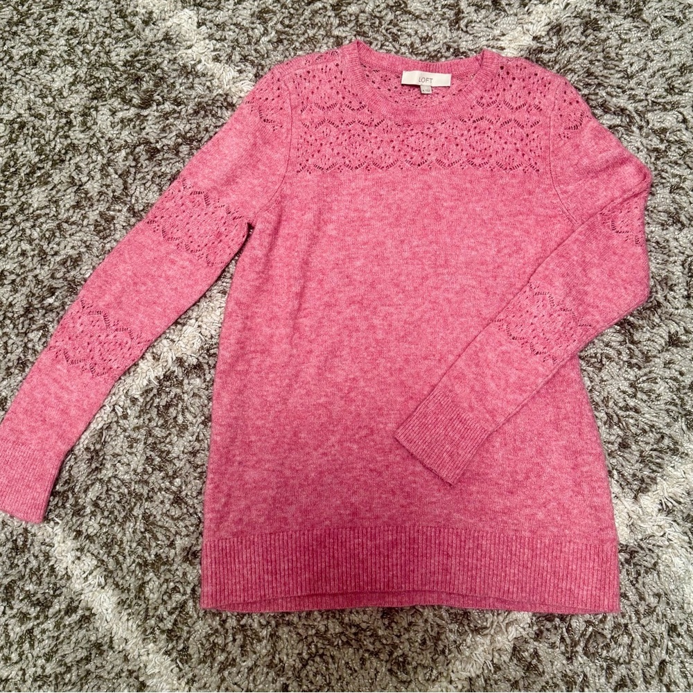 Pink Knit Sweater with Lace Detail